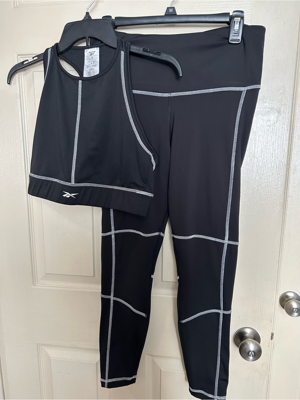 Reebok Black Leggings and Matching Sports Bra with Contrast Stitching